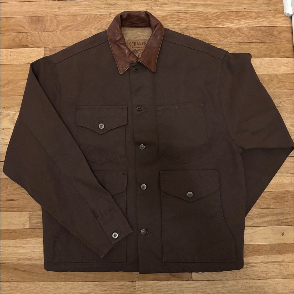 Schaefer Fenceline Brush Jacket  Blanket Lining Oak with Leather Collar